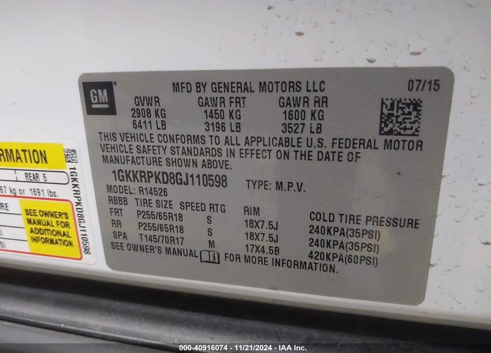 2016 GMC ACADIA SLE-2 VIN: 1GKKRPKD8GJ110598
