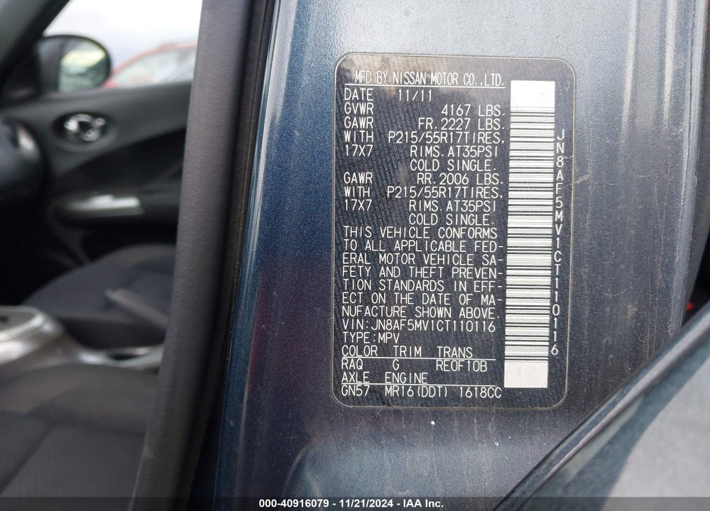 2012 NISSAN JUKE SV VIN: JN8AF5MV1CT110116