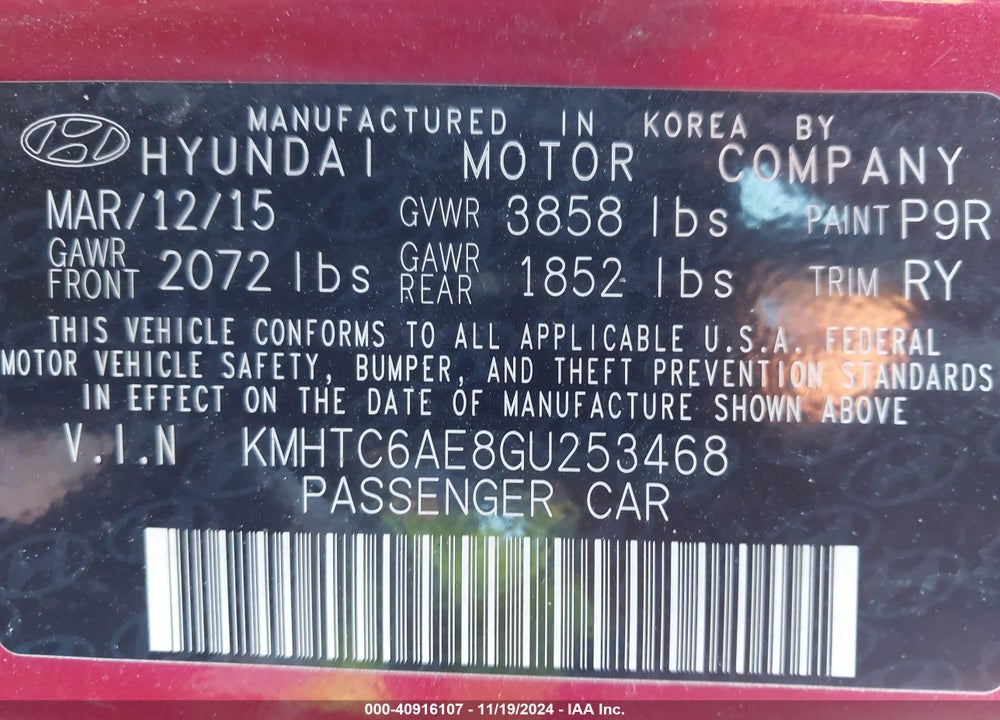 2016 HYUNDAI VELOSTER TURBO VIN: KMHTC6AE8GU253468