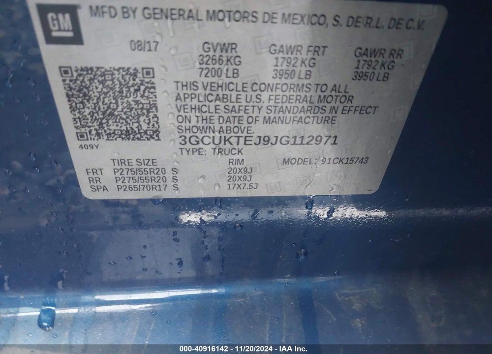 2018 CHEVROLET SILVERADO 1500 HIGH COUNTRY VIN: 3GCUKTEJ9JG112971