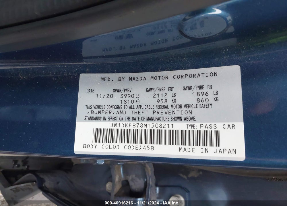 2021 MAZDA CX-3 SPORT VIN: JM1DKFB78M1508211