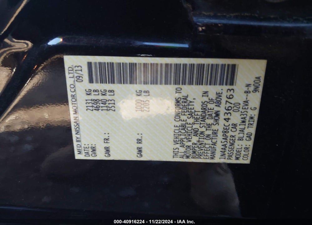 2014 NISSAN MAXIMA VIN: 1N4AA5AP8EC436763