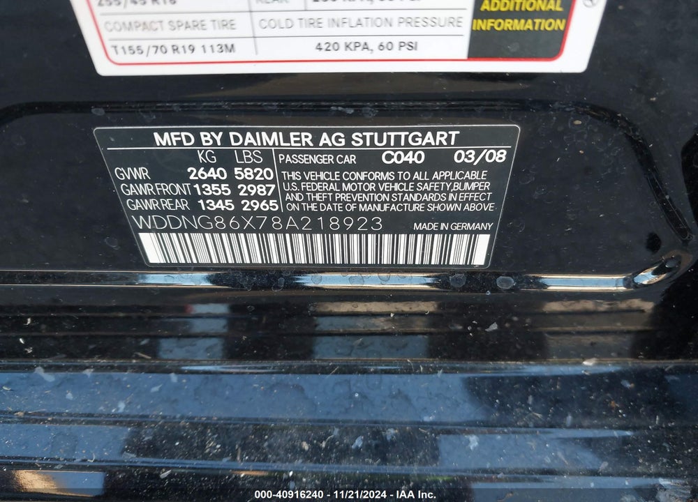 2008 MERCEDES-BENZ S 550 4MATIC VIN: WDDNG86X78A218923