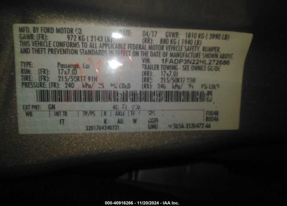 2017 FORD FOCUS TITANIUM VIN: 1FADP3N22HL272686