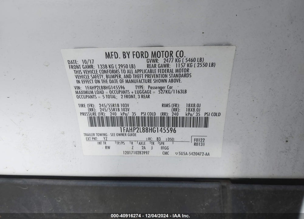 2017 FORD POLICE INTERCEPTOR VIN: 1FAHP2L88HG145596