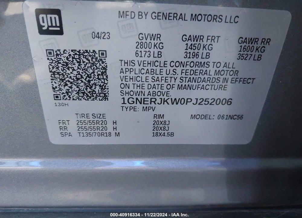 2023 CHEVROLET TRAVERSE FWD RS VIN: 1GNERJKW0PJ252006