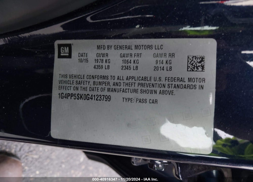 2016 BUICK VERANO VIN: 1G4PP5SK0G4123799