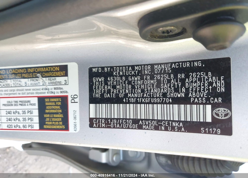 2015 TOYOTA CAMRY LE VIN: 4T1BF1FK6FU997704