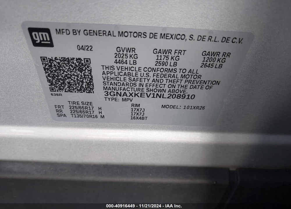 2022 CHEVROLET EQUINOX FWD LT VIN: 3GNAXKEV1NL208910