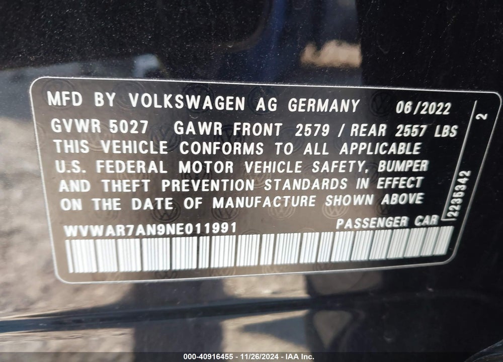 2022 VOLKSWAGEN ARTEON 2.0T SEL R-LINE VIN: WVWAR7AN9NE011991