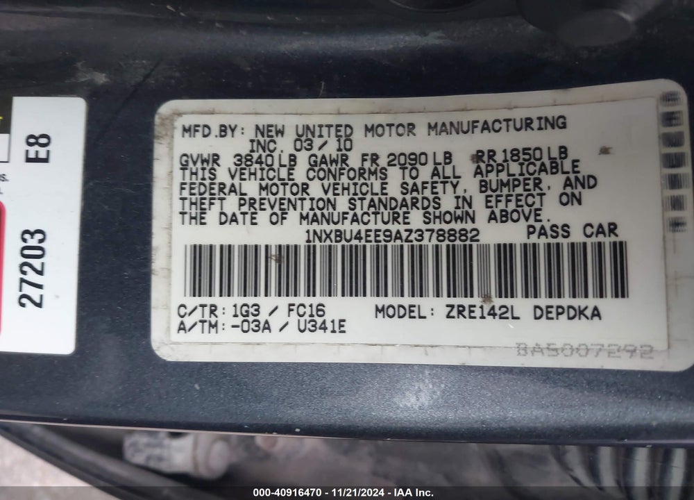 2010 TOYOTA COROLLA LE VIN: 1NXBU4EE9AZ378882
