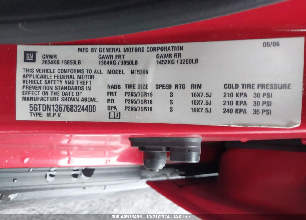 2006 HUMMER H3 SUV VIN: 5GTDN136768324400
