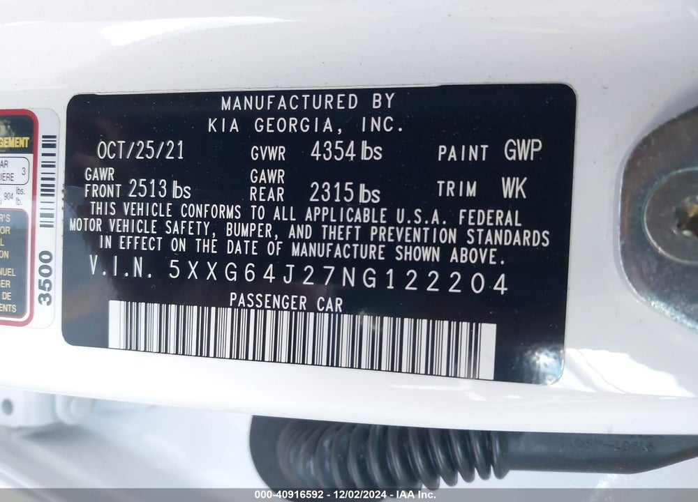 2022 KIA K5 GT LINE VIN: 5XXG64J27NG122204