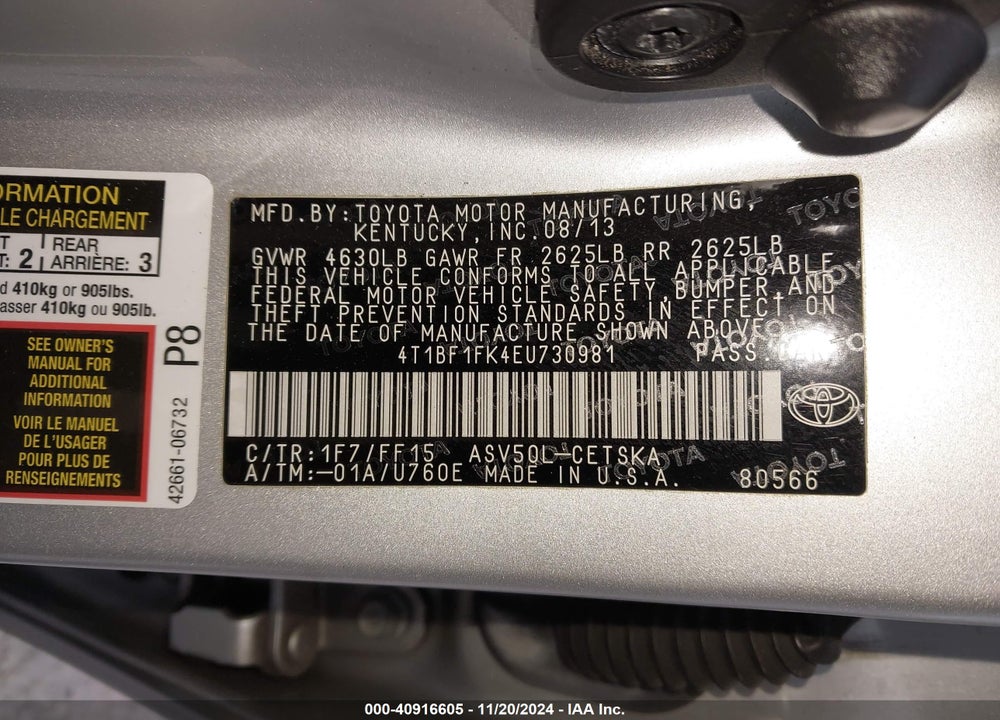 2014 TOYOTA CAMRY SE SPORT VIN: 4T1BF1FK4EU730981