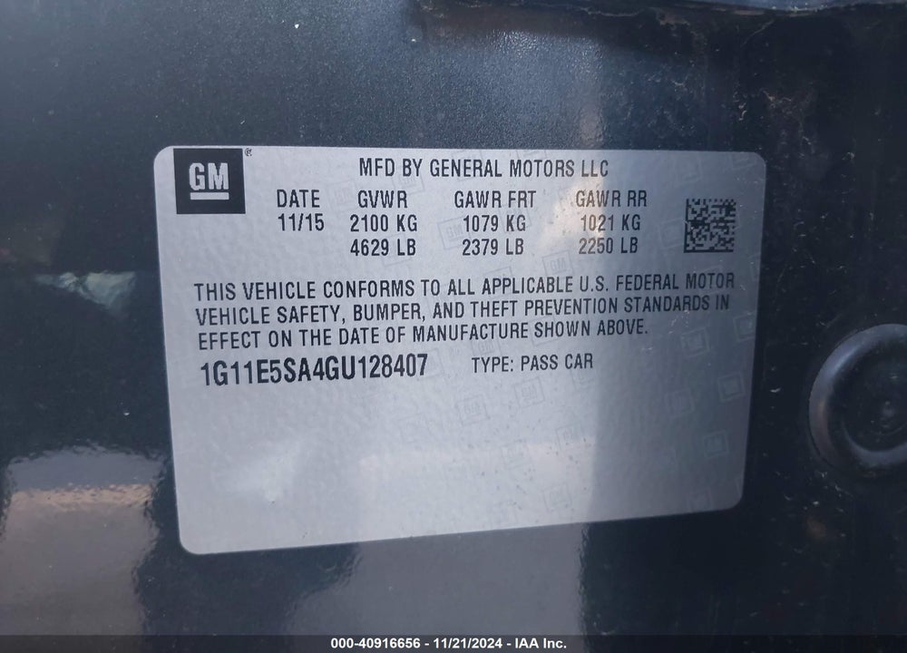2016 CHEVROLET MALIBU LIMITED LTZ VIN: 1G11E5SA4GU128407