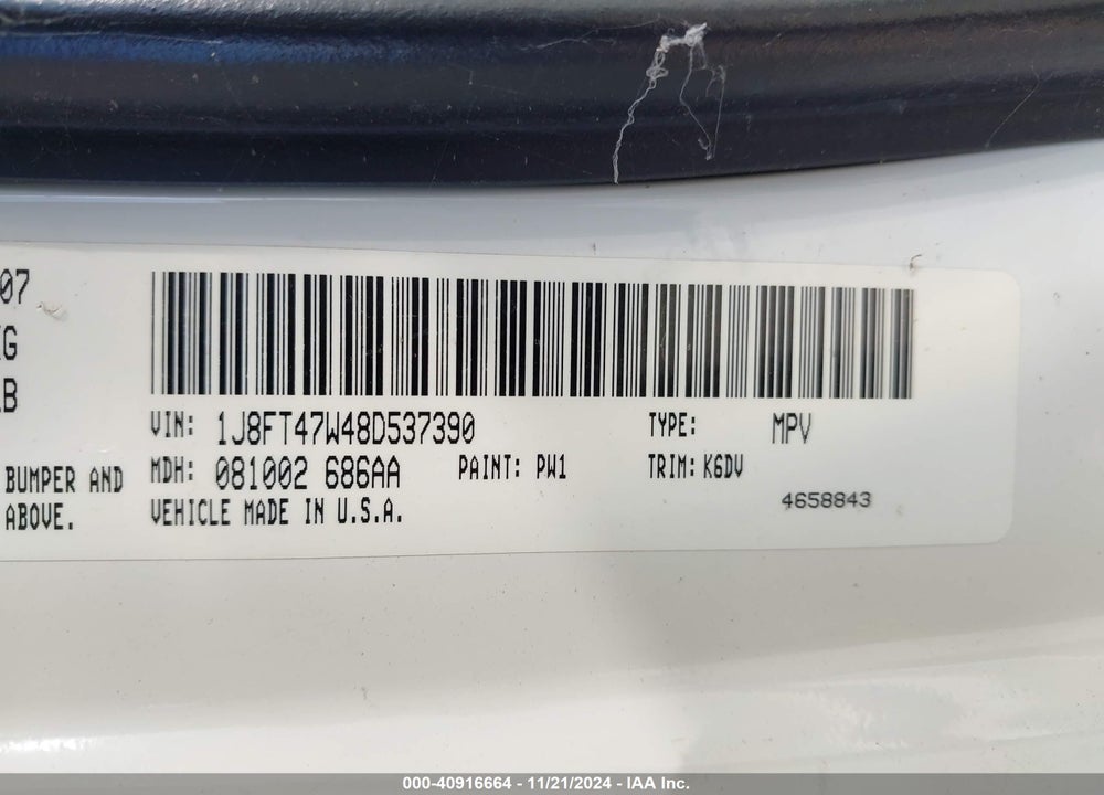 2008 JEEP COMPASS SPORT VIN: 1J8FT47W48D537390