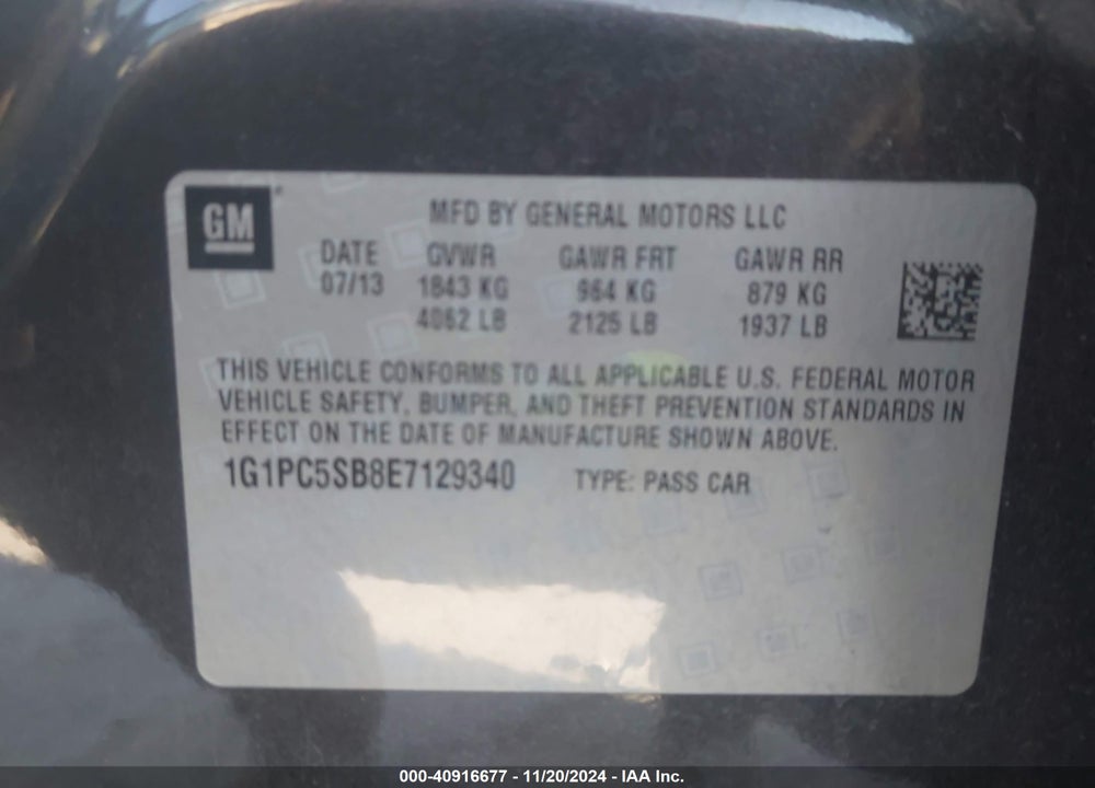 2014 CHEVROLET CRUZE 1LT AUTO VIN: 1G1PC5SB8E7129340