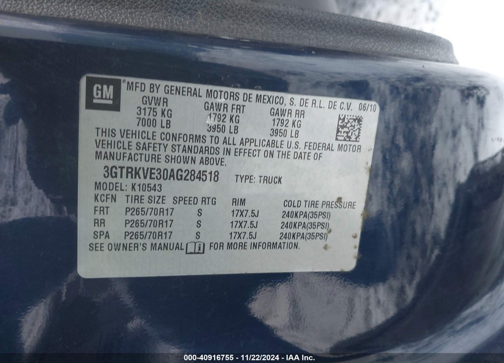 2010 GMC SIERRA 1500 SLE VIN: 3GTRKVE30AG284518
