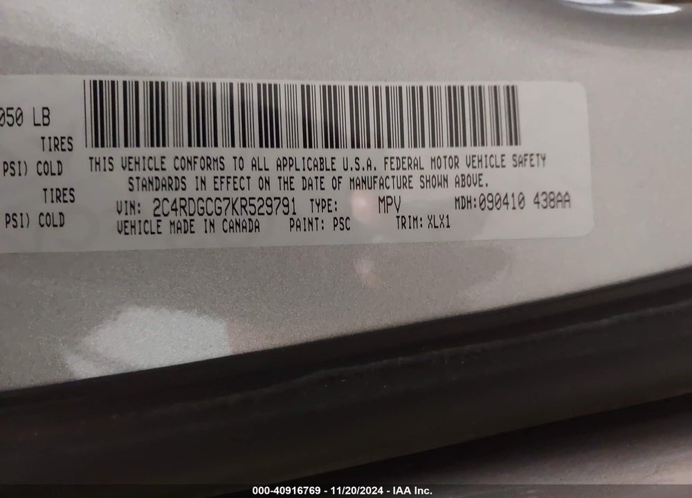 2019 DODGE GRAND CARAVAN SXT VIN: 2C4RDGCG7KR529791