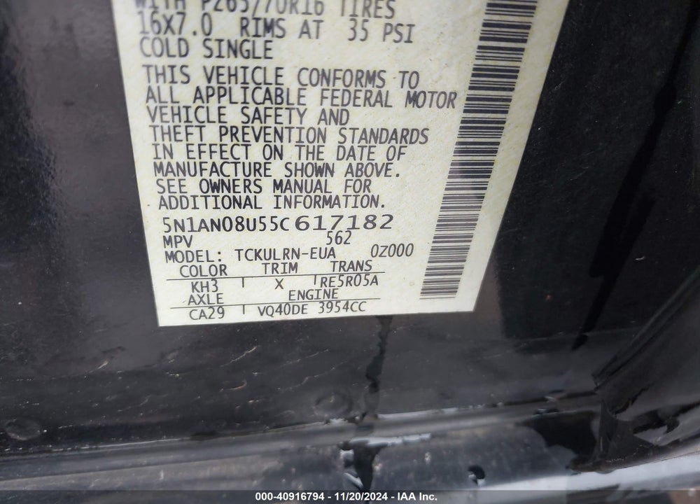 2005 NISSAN XTERRA S VIN: 5N1AN08U55C617182