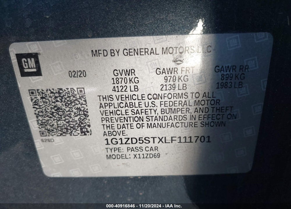 2020 CHEVROLET MALIBU FWD LT VIN: 1G1ZD5STXLF111701