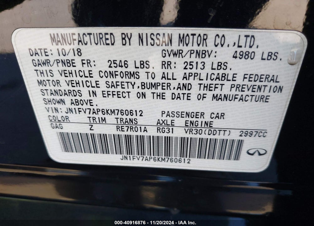 2019 INFINITI Q50 3.0T RED SPORT 400 VIN: JN1FV7AP6KM760612