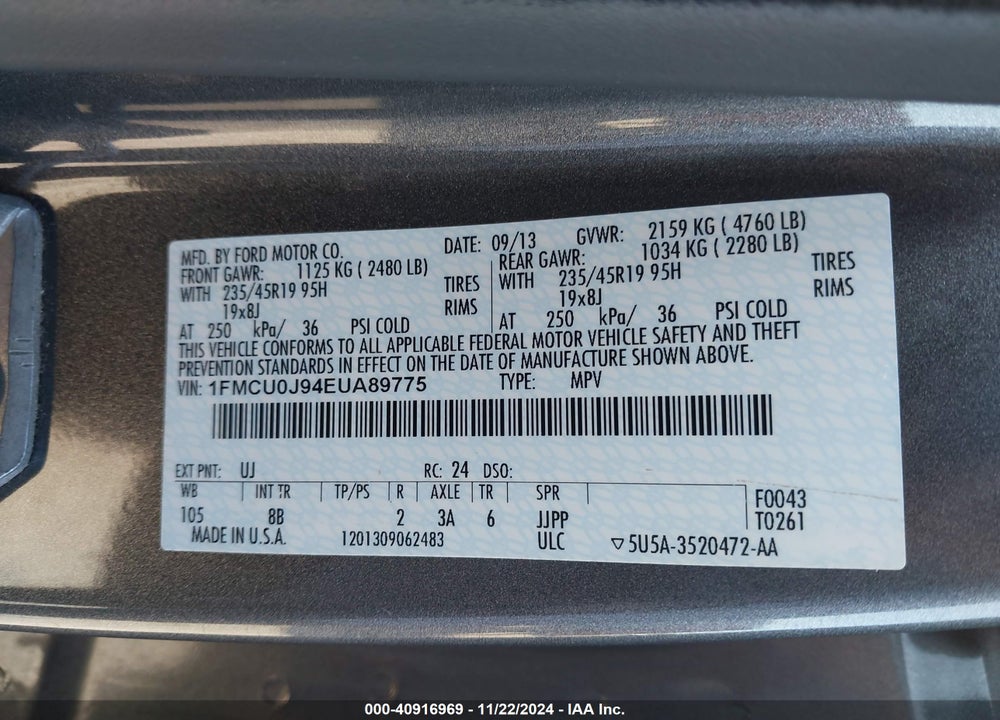 2014 FORD ESCAPE TITANIUM VIN: 1FMCU0J94EUA89775
