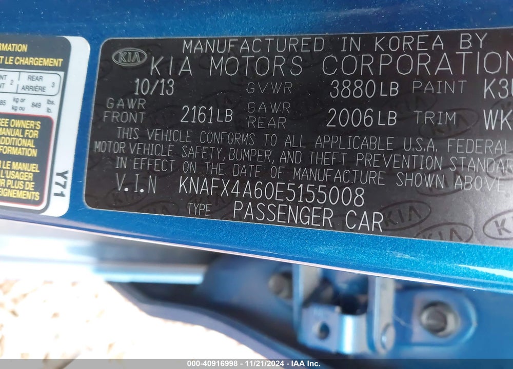2014 KIA FORTE LX VIN: KNAFX4A60E5155008