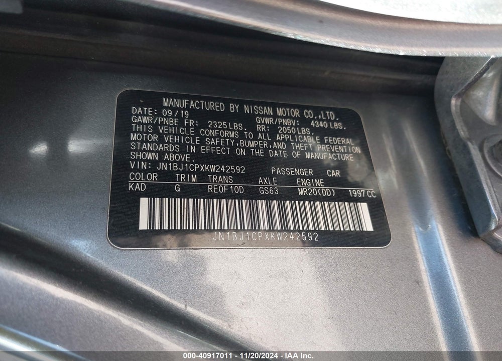 2019 NISSAN ROGUE SPORT VIN: JN1BJ1CPXKW242592