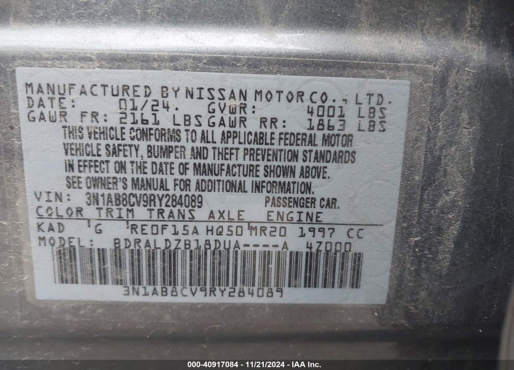 2024 NISSAN SENTRA SV XTRONIC CVT VIN: 3N1AB8CV9RY284089