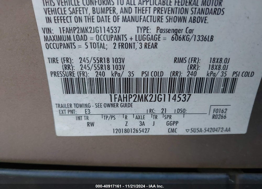 2018 FORD POLICE INTERCEPTOR VIN: 1FAHP2MK2JG114537
