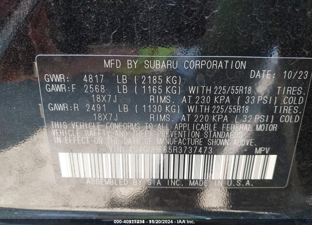 2024 SUBARU CROSSTREK SPORT VIN: 4S4GUHF65R3737473