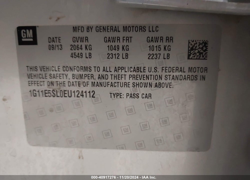 2014 CHEVROLET MALIBU 2LT VIN: 1G11E5SL0EU124112