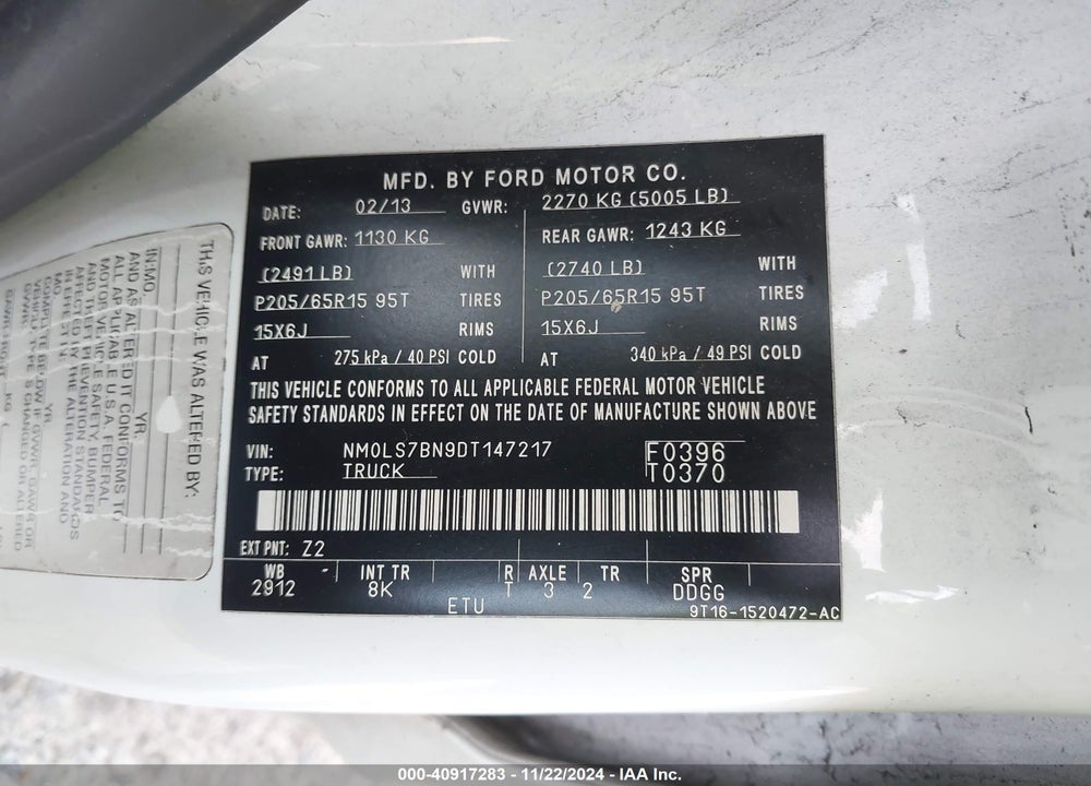 2013 FORD TRANSIT CONNECT XLT VIN: NM0LS7BN9DT147217