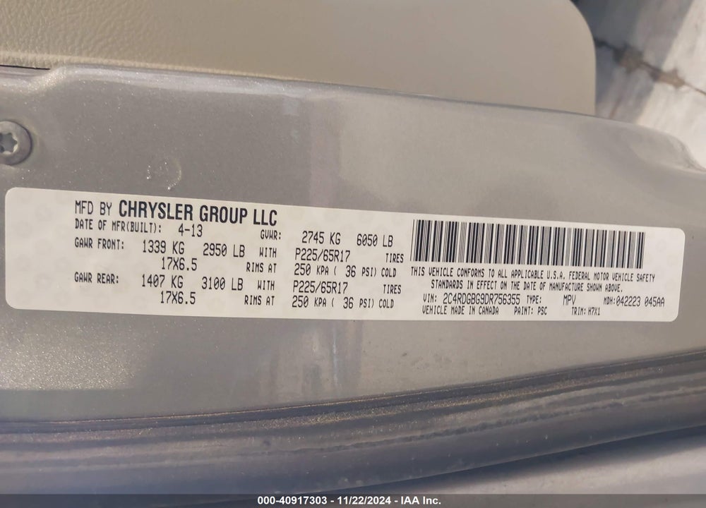 2013 DODGE GRAND CARAVAN SE VIN: 2C4RDGBG9DR756355