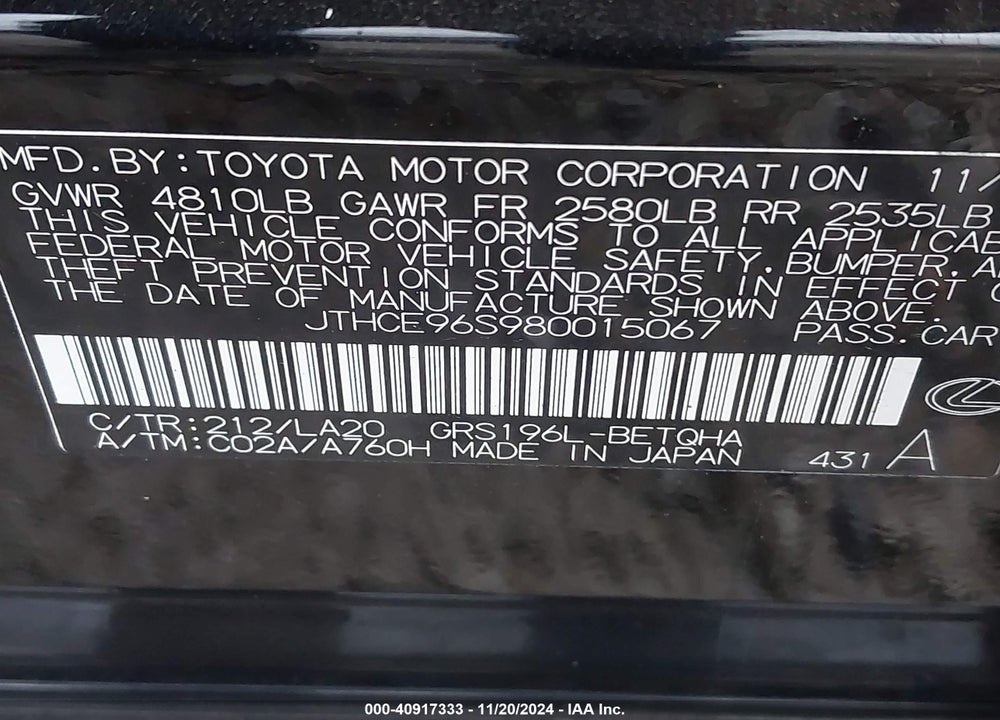 2008 LEXUS GS 350 VIN: JTHCE96S980015067