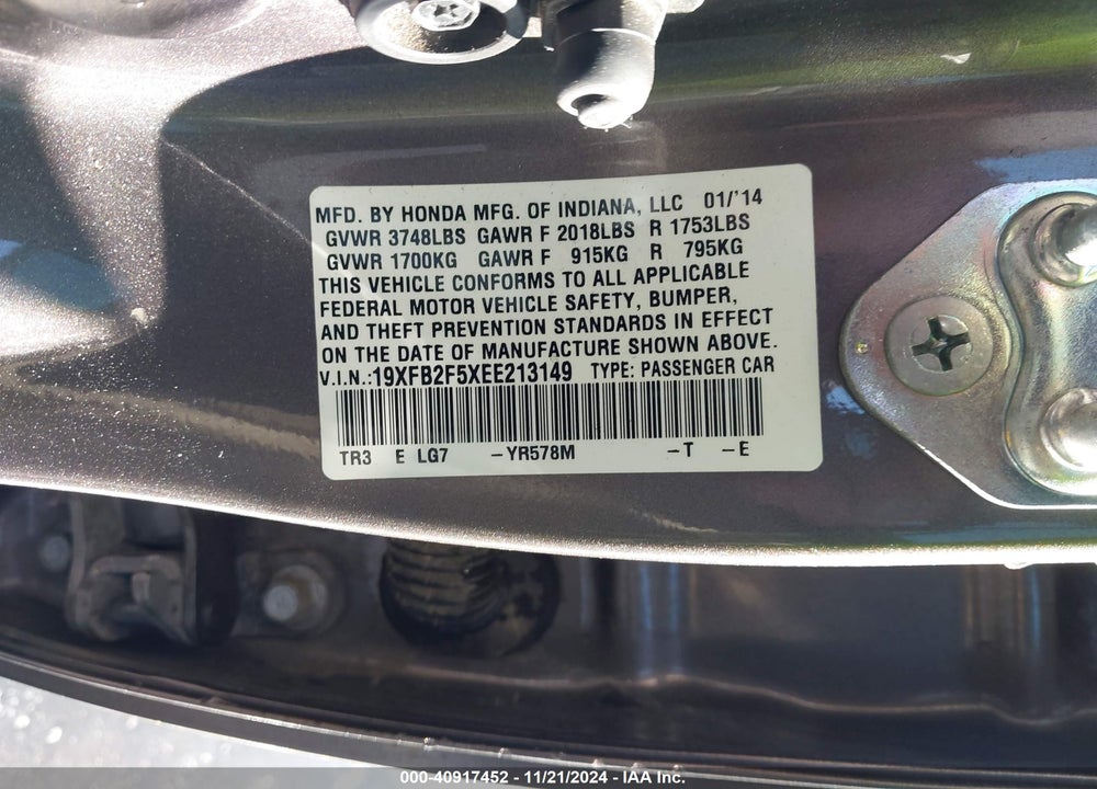 2014 HONDA CIVIC LX VIN: 19XFB2F5XEE213149