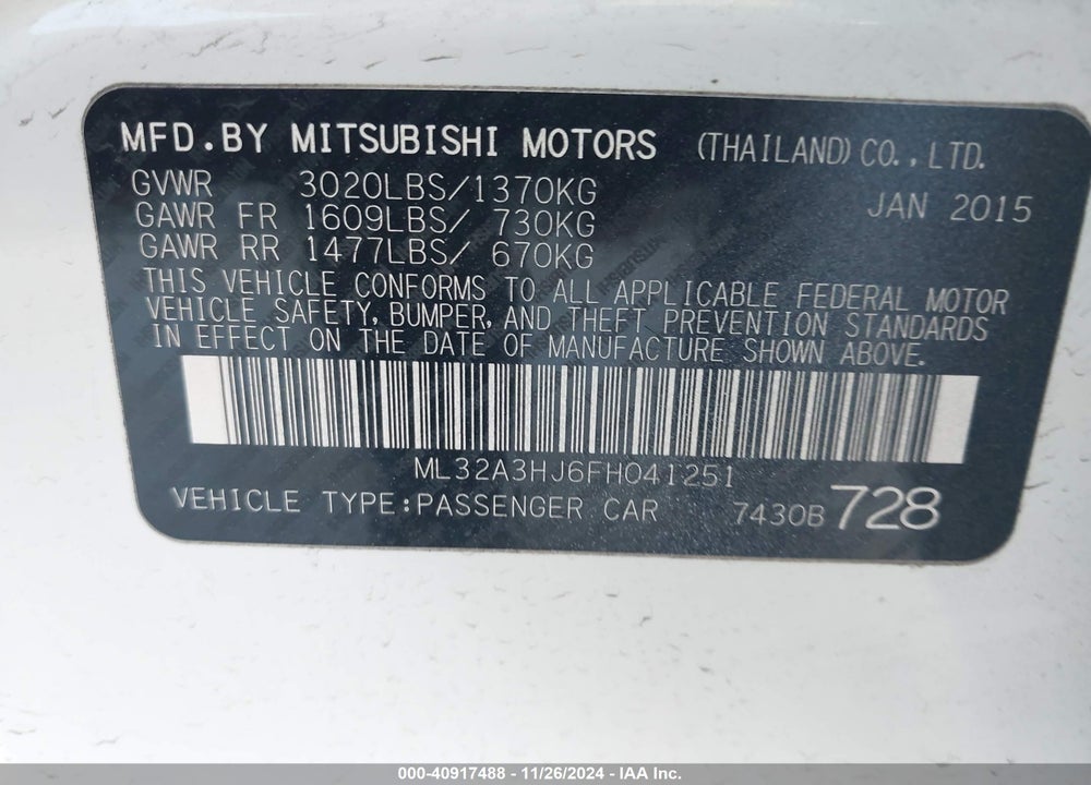 2015 MITSUBISHI MIRAGE DE VIN: ML32A3HJ6FH041251