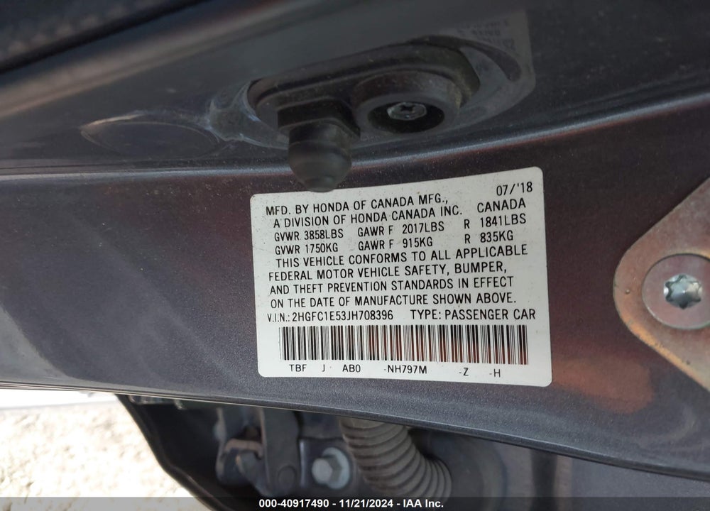 2018 HONDA CIVIC SI VIN: 2HGFC1E53JH708396