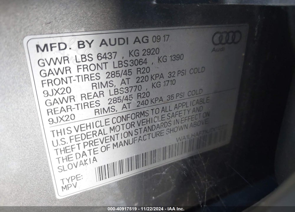 2018 AUDI Q7 2.0T PREMIUM VIN: WA1LHAF7XJD012211