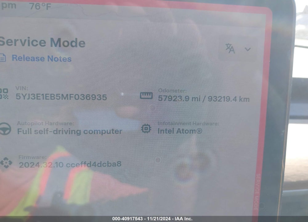 2021 TESLA MODEL 3 LONG RANGE DUAL MOTOR ALL-WHEEL DRIVE VIN: 5YJ3E1EB5MF036935