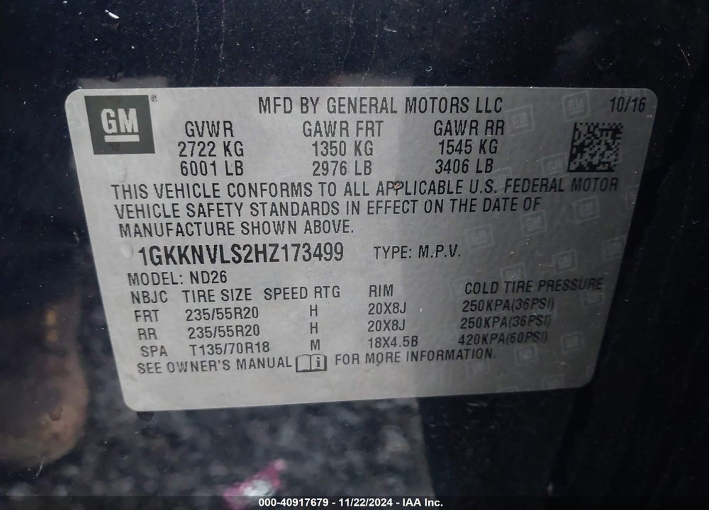 2017 GMC ACADIA SLT-1 VIN: 1GKKNVLS2HZ173499