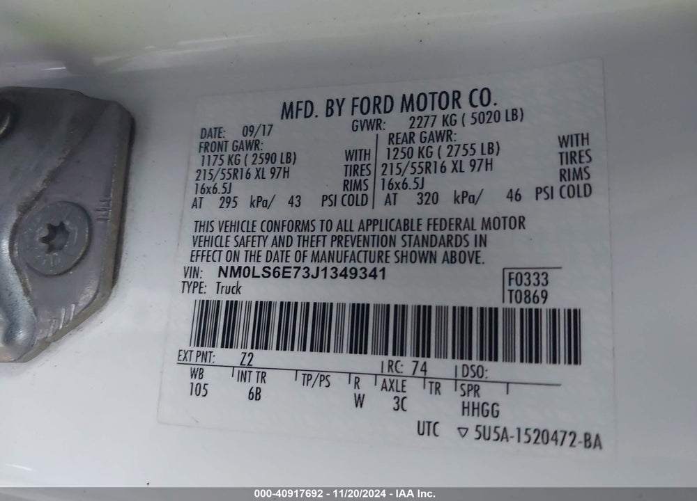 2018 FORD TRANSIT CONNECT XL VIN: NM0LS6E73J1349341