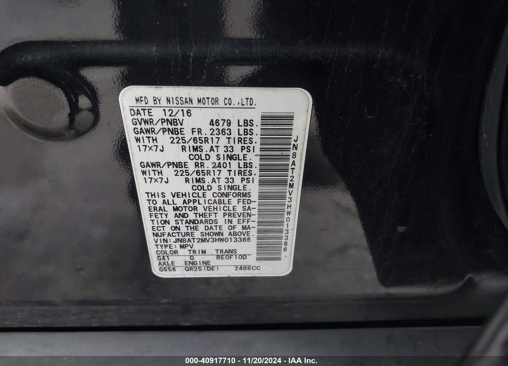 2017 NISSAN ROGUE S VIN: JN8AT2MV3HW013366