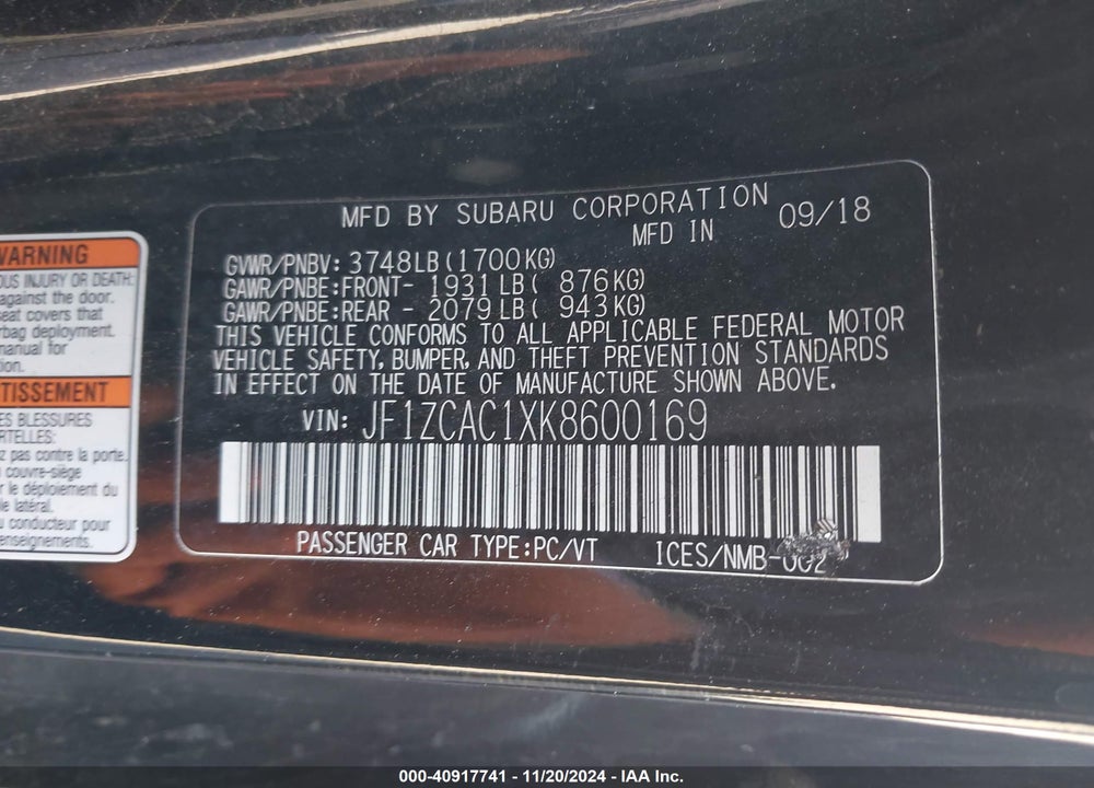 2019 SUBARU BRZ LIMITED VIN: JF1ZCAC1XK8600169