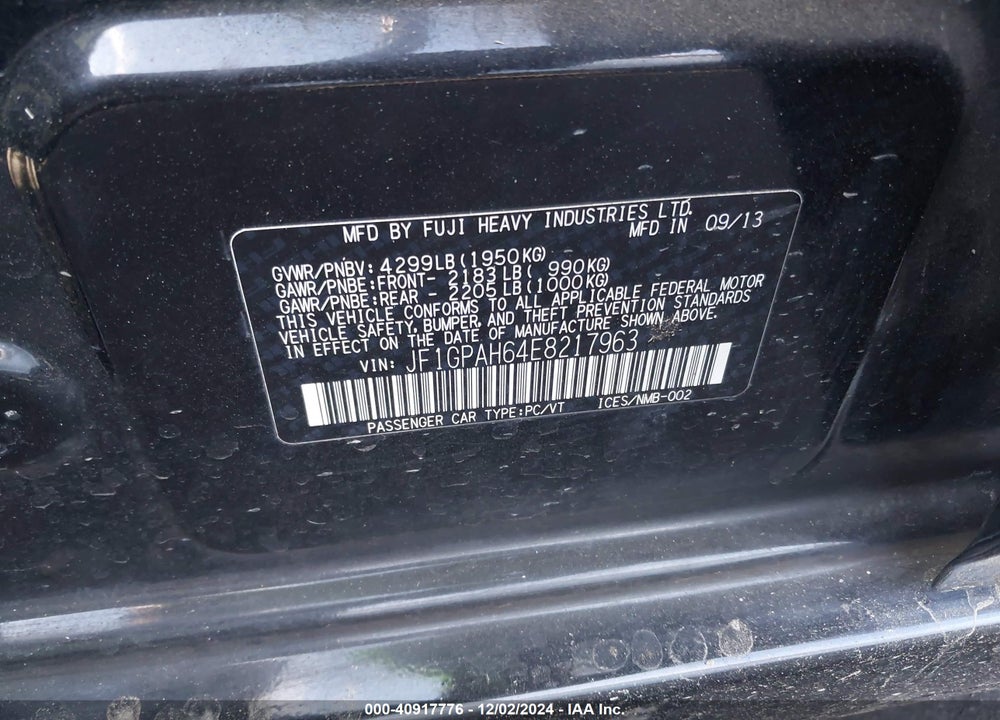 2014 SUBARU IMPREZA 2.0I LIMITED VIN: JF1GPAH64E8217963