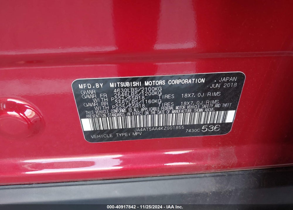 2019 MITSUBISHI ECLIPSE CROSS SEL VIN: JA4AT5AA4KZ001855
