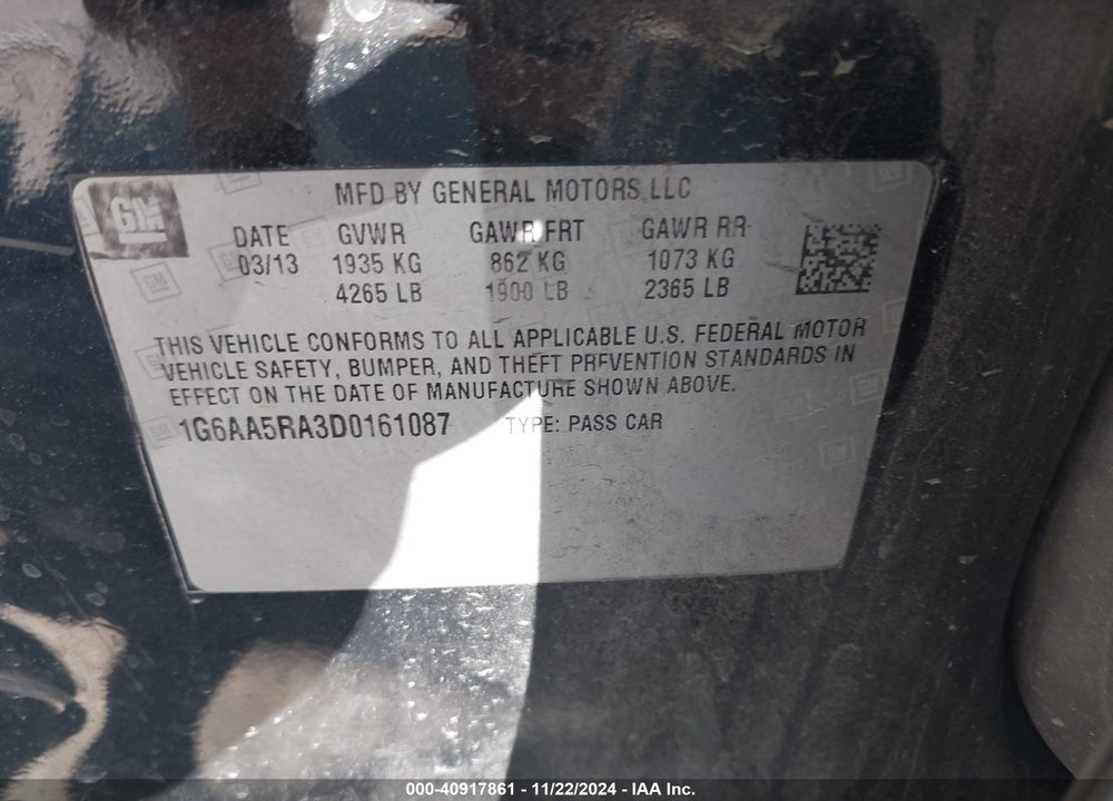 2013 CADILLAC ATS STANDARD VIN: 1G6AA5RA3D0161087