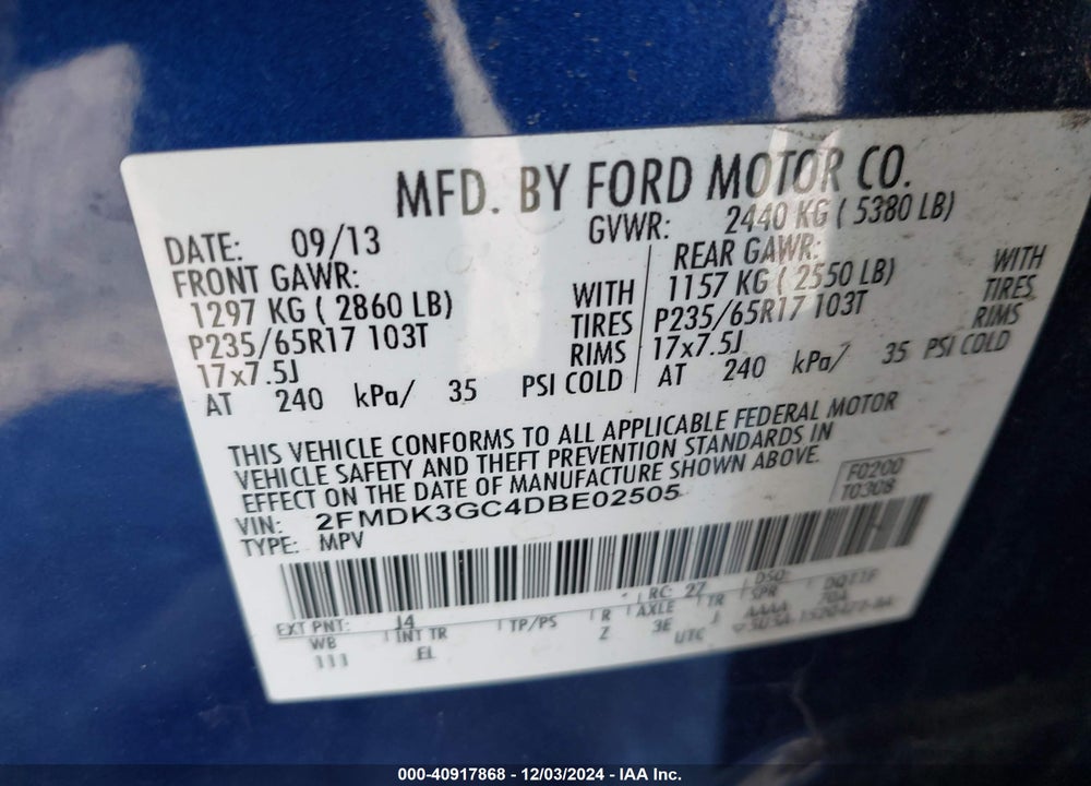 2013 FORD EDGE SE VIN: 2FMDK3GC4DBE02505