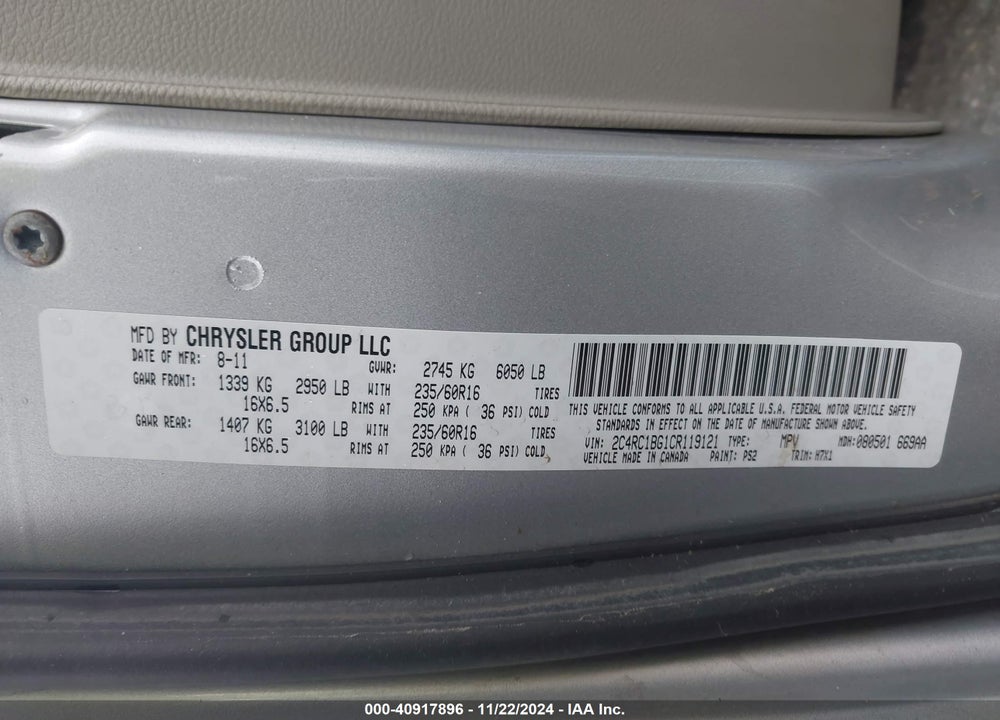 2012 CHRYSLER TOWN & COUNTRY TOURING VIN: 2C4RC1BG1CR119121